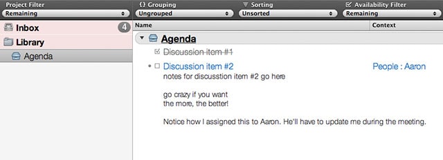 agenda points in OmniFocus