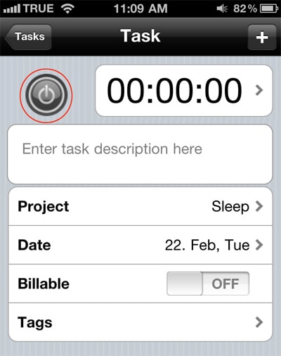 Press the gray button to start your timer in Toggl.