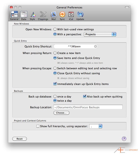 OmniFocus Preferences: General OmniFocus Preferences: General