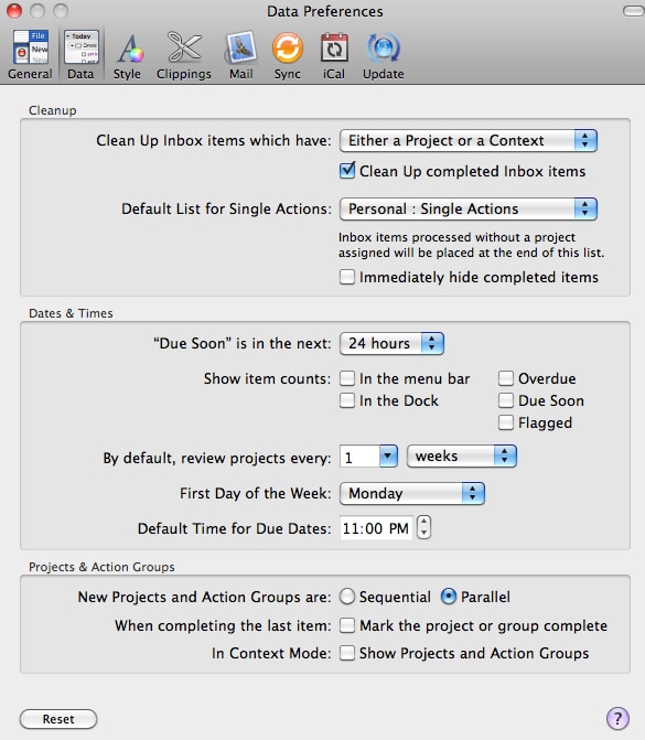 Data Omnifocus preferences