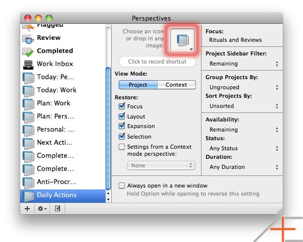 OmniFocus Adding Perspective Icons