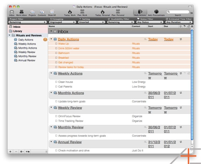OmniFocus Workflow: Tom Jenkins' Morning Ritual View