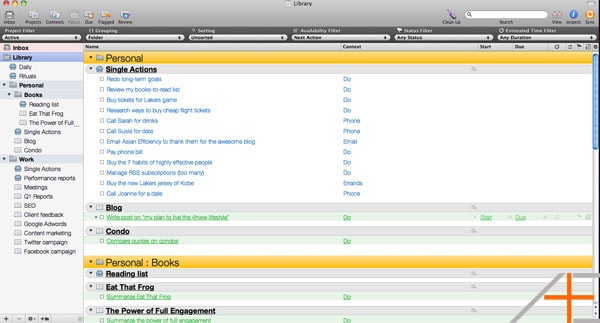 Omnifocus next actions view.