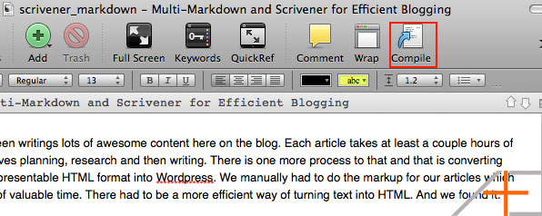 Click on the Compile button to turn your MultiMarkDown text into HTML.