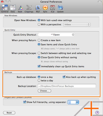 Omnifocus and dropbox