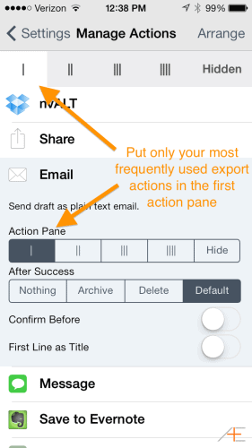 Drafts makes it easy to organize your export actions.
