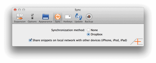 TextExpander Sync Options