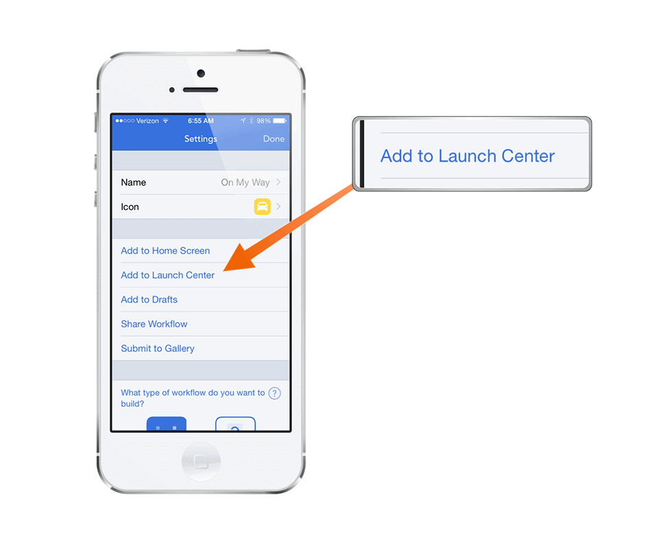 Save your workflow as an Launch Center Pro action