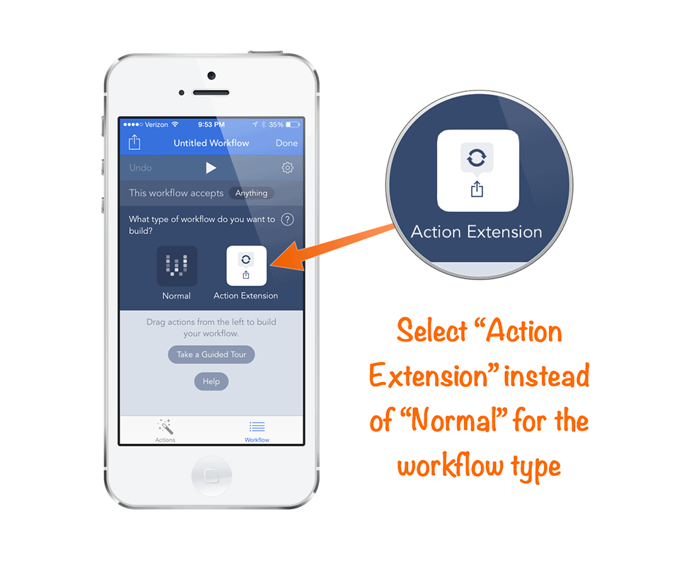 Select Action Extension in Workflow