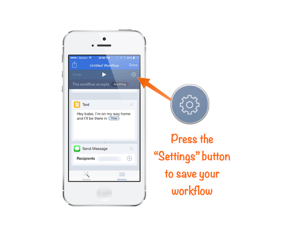 Save your workflow by pressing the "Settings" button