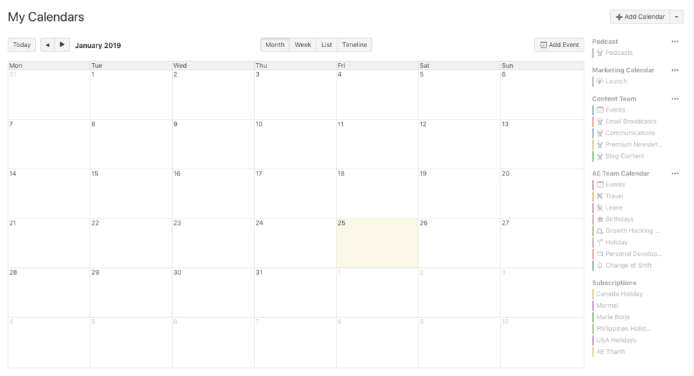 Confluence Team Calendar