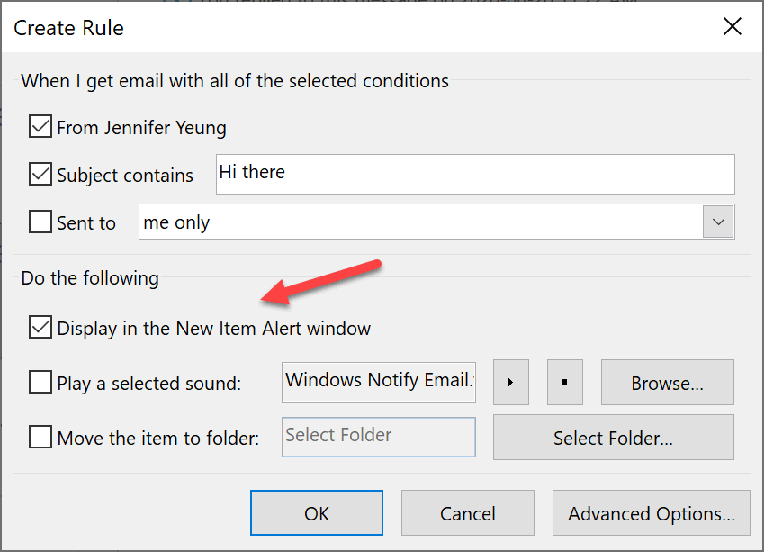 Outlook Selective Notifications Windows