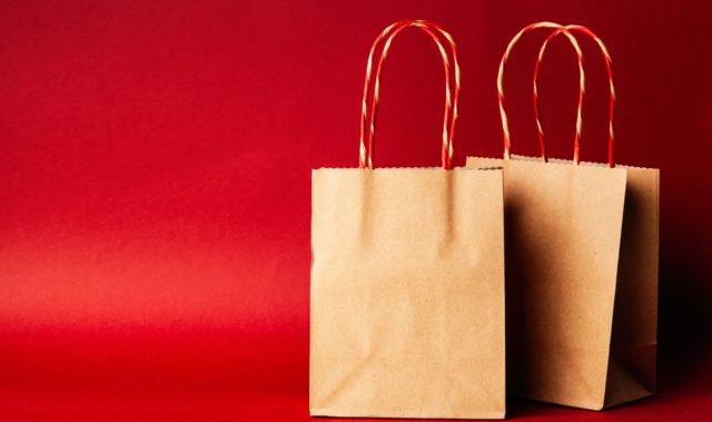 Gift boxes on red background.