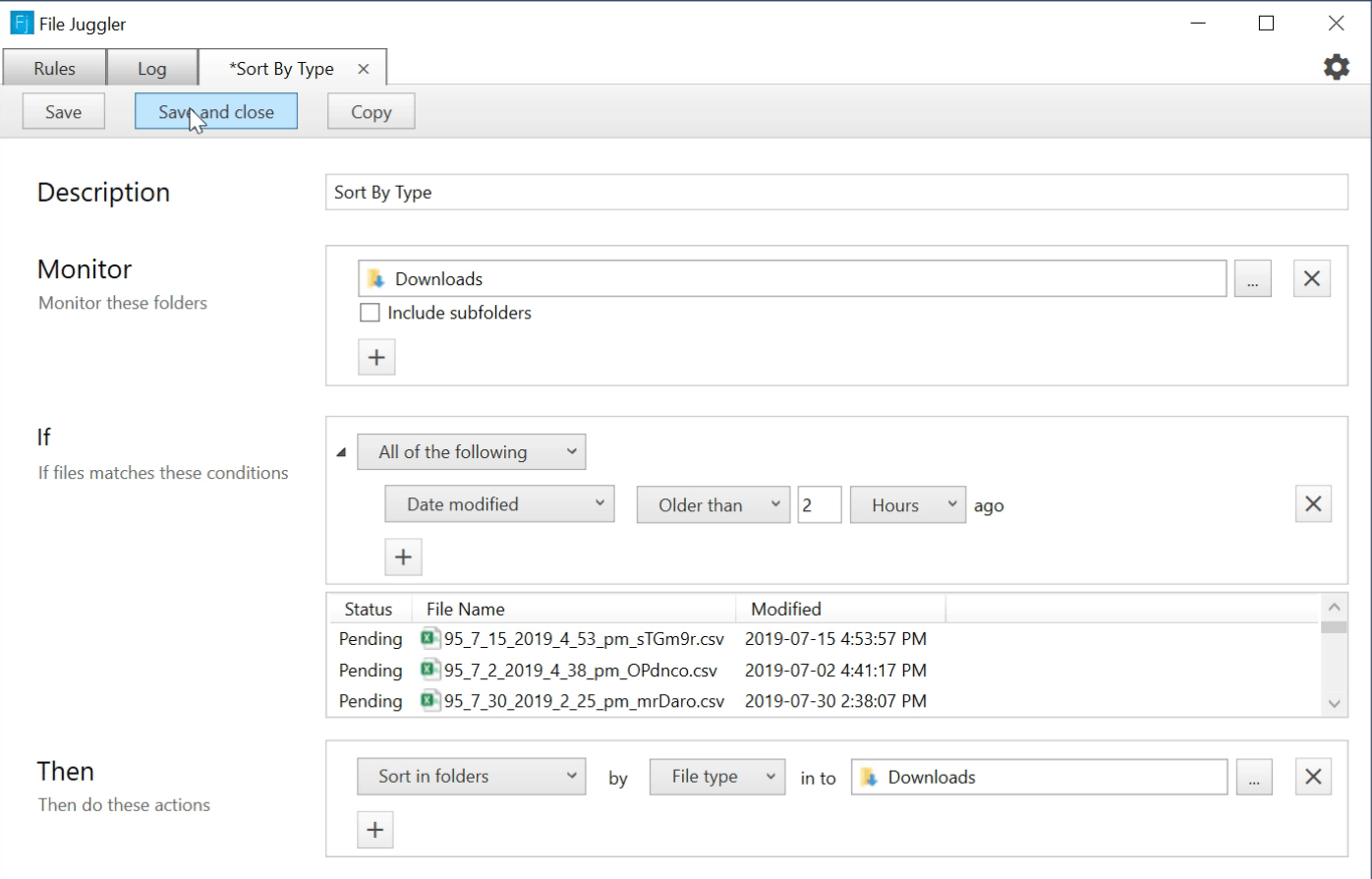 File Juggler sort into subfolders