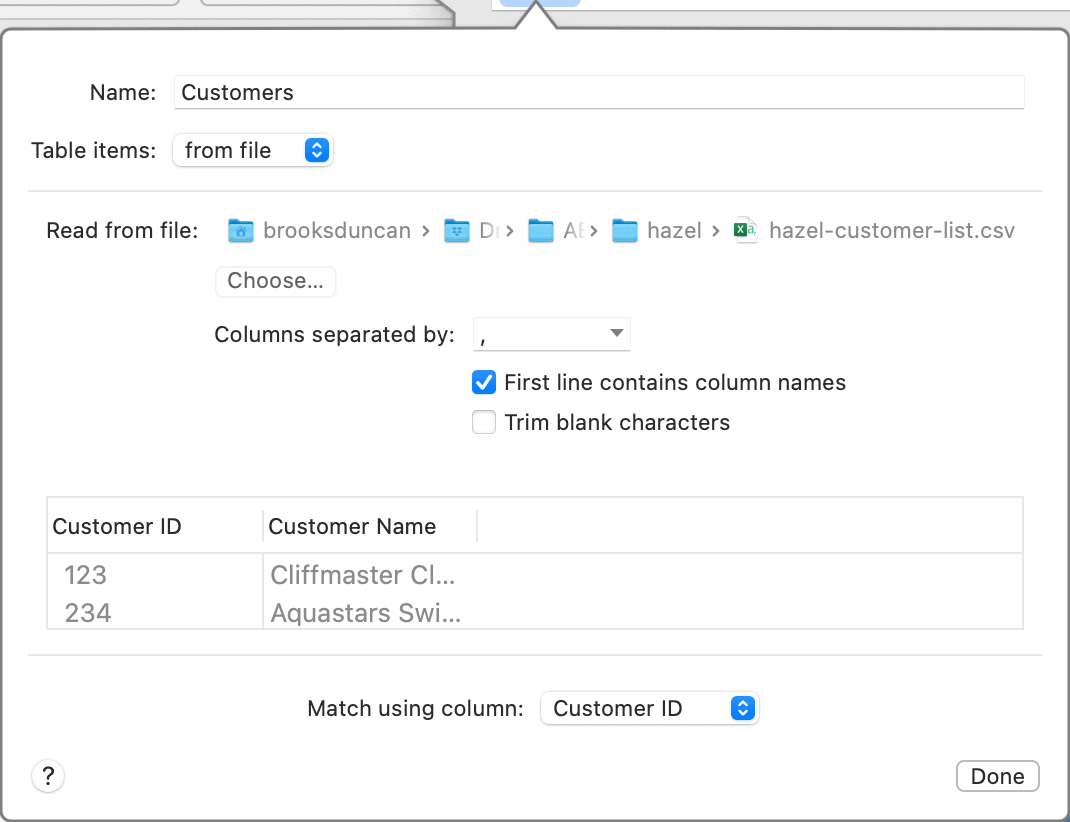 Hazel import file